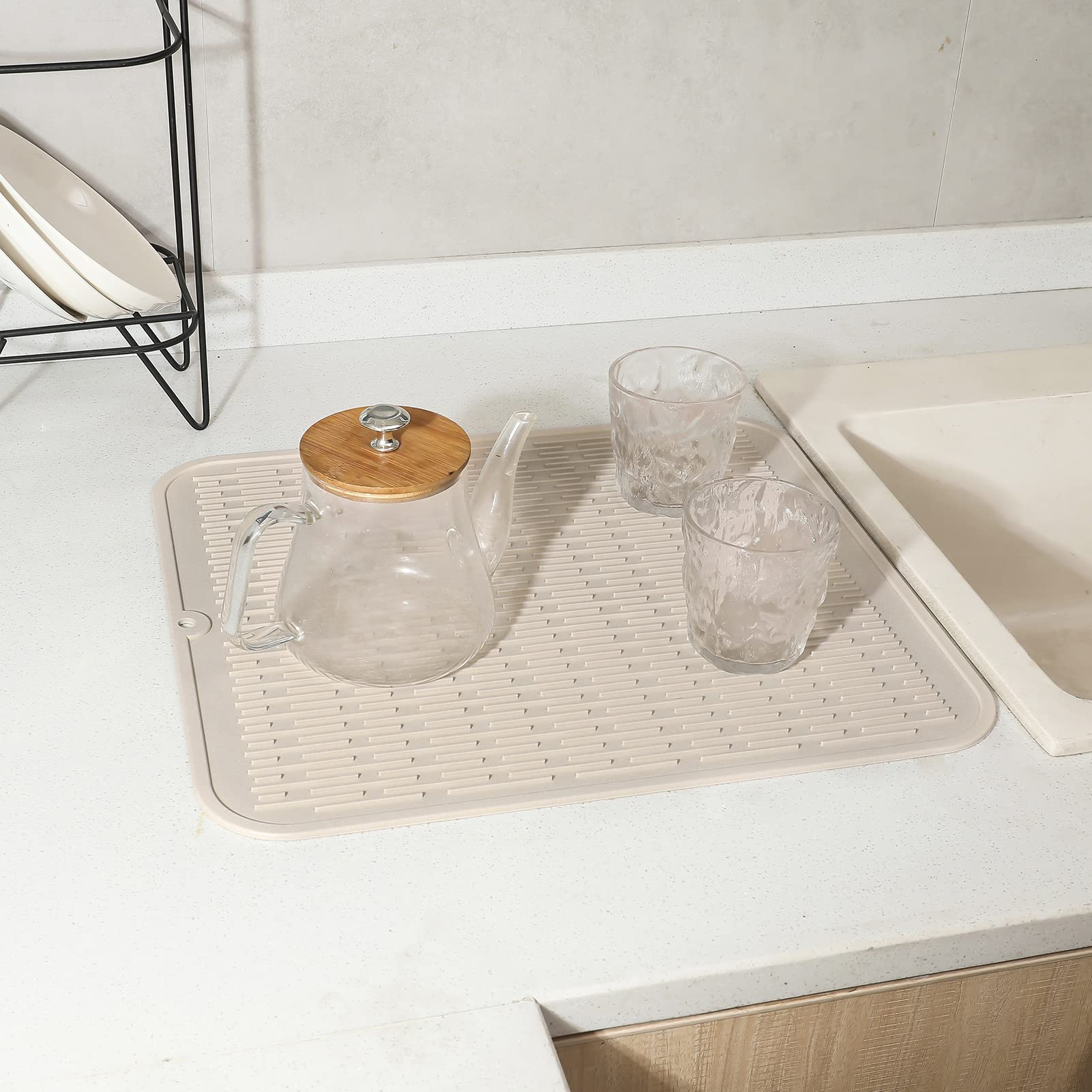 MicoYang silicone dish drying mat kitchen-counter companion keeps counters dry.