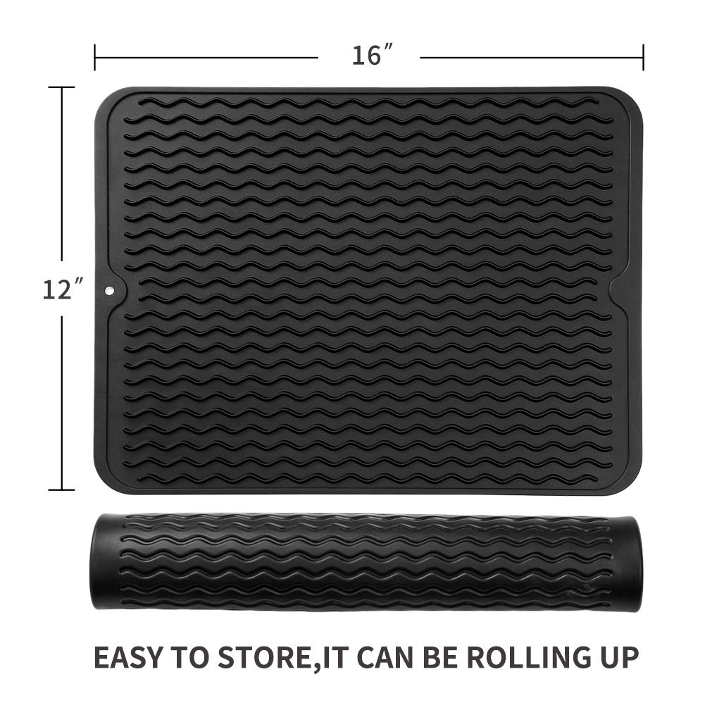 MicoYang silicone dish drying mat in sink setup prevents spills and protects workspace.