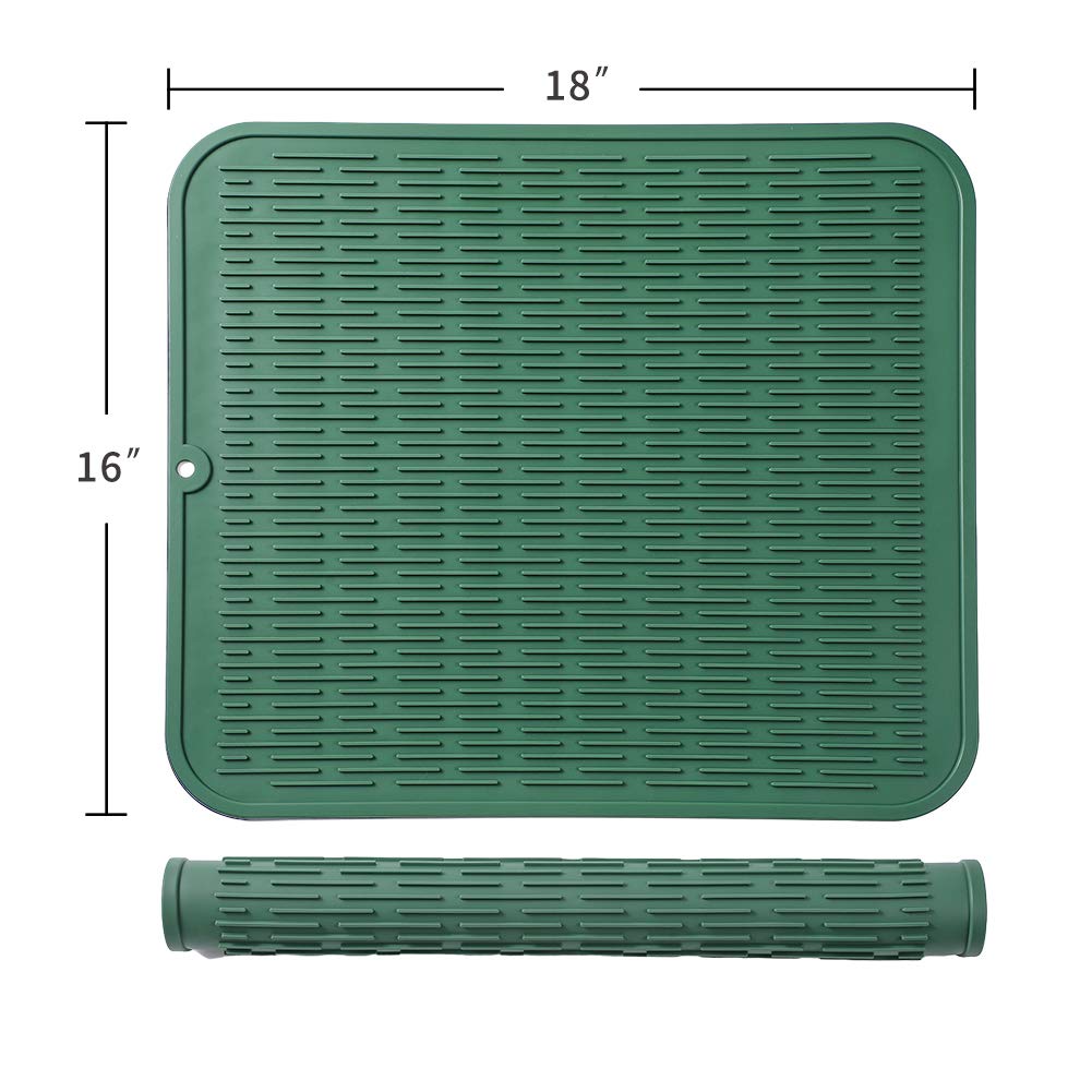 MicoYang heat-resistant silicone mat used as a warm-drying rack near the sink.