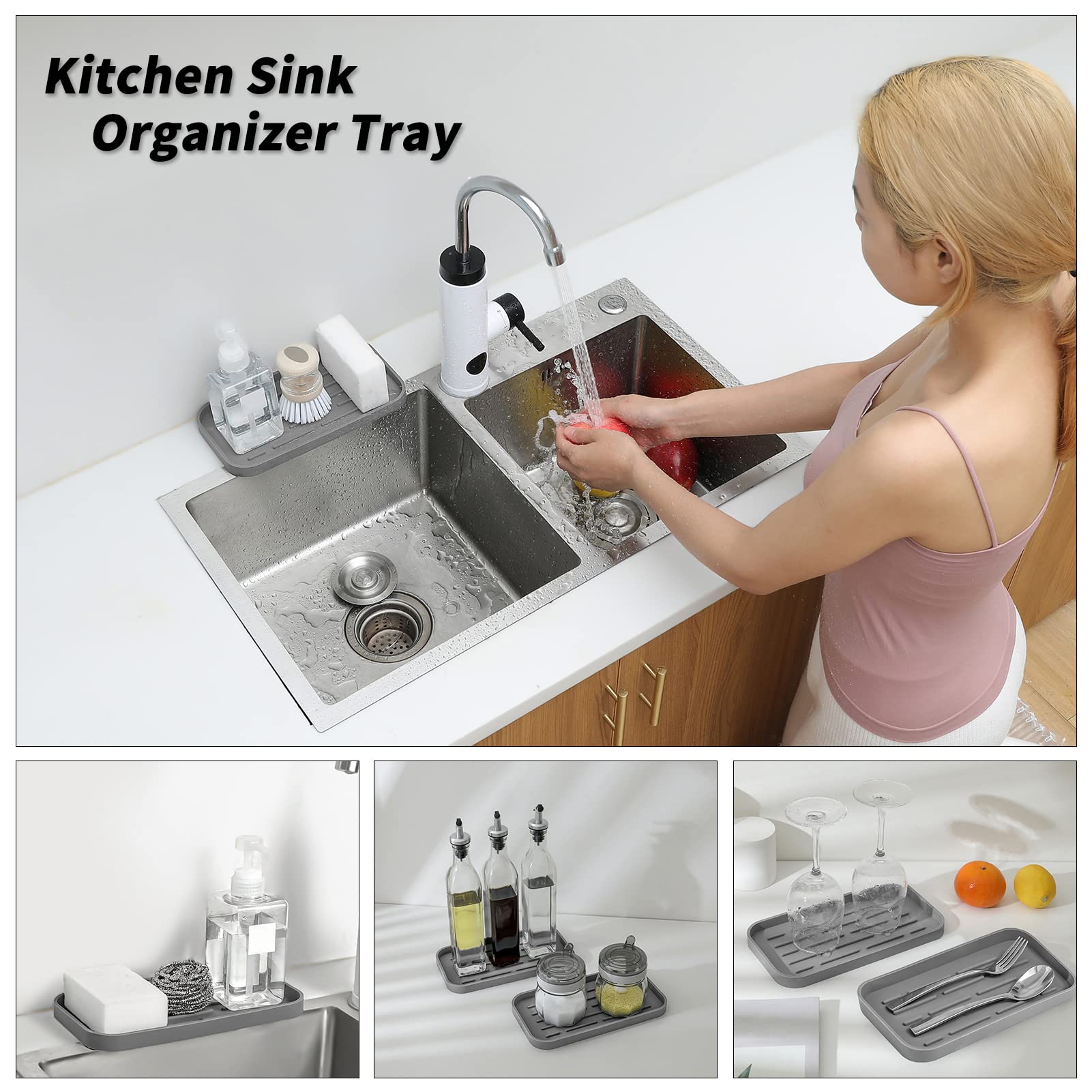 MicoYang organizer tray neatly holds bottles and cups on the sink or counter.