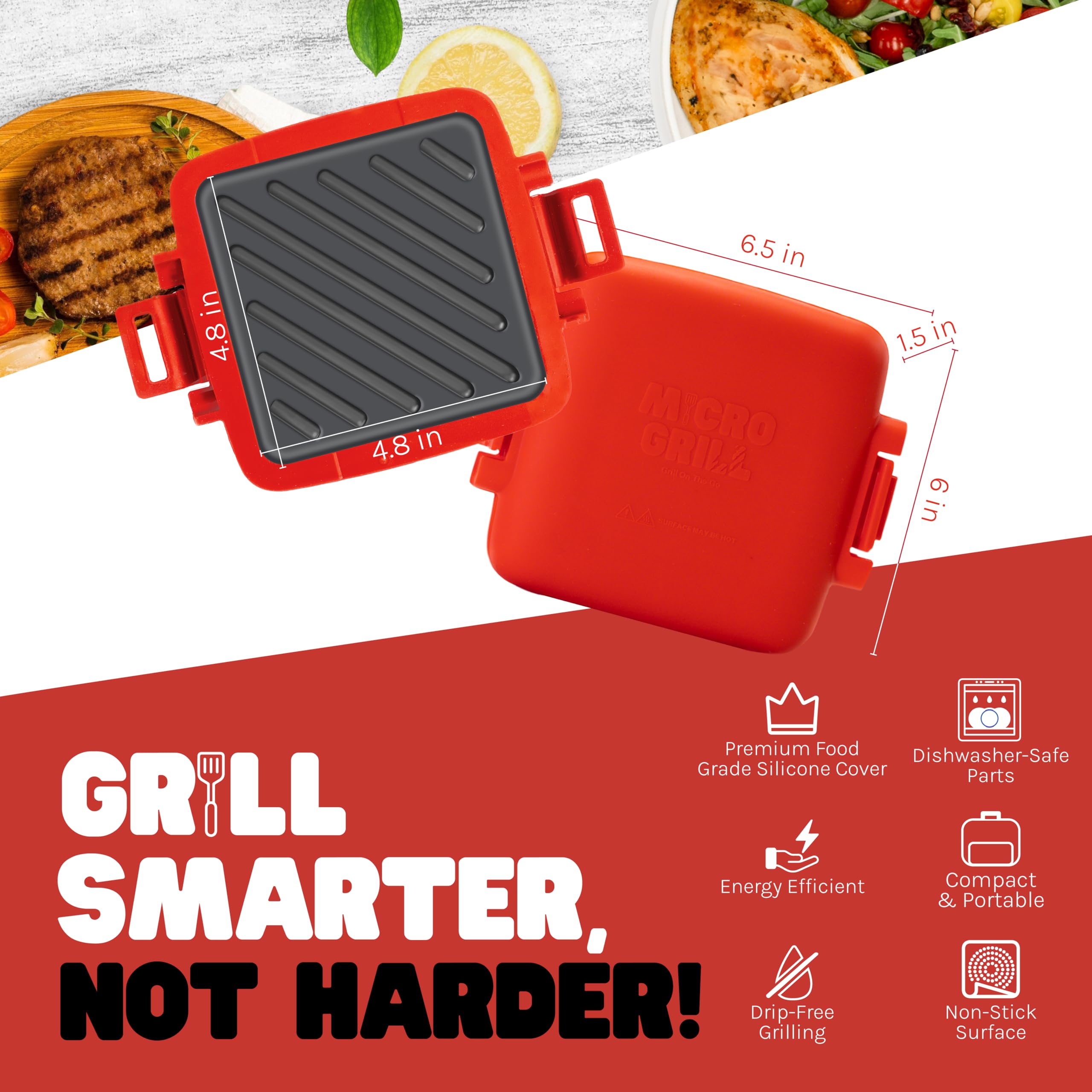 Micro Grill dishwasher-safe design shown for simple cleanup after busy days.