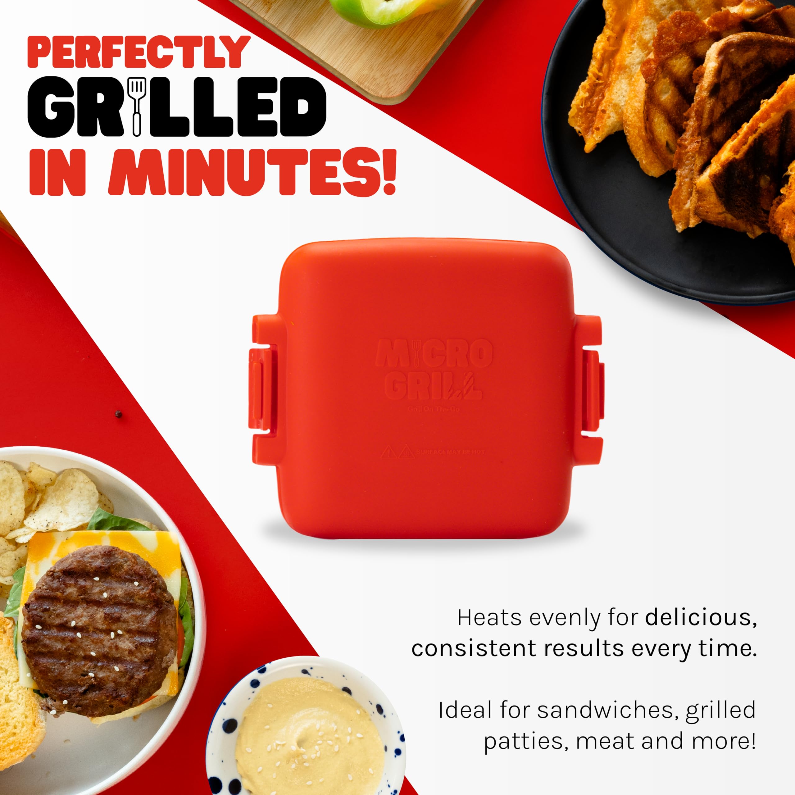 Micro Grill sandwich press closed, showing even toasting and melted fillings.