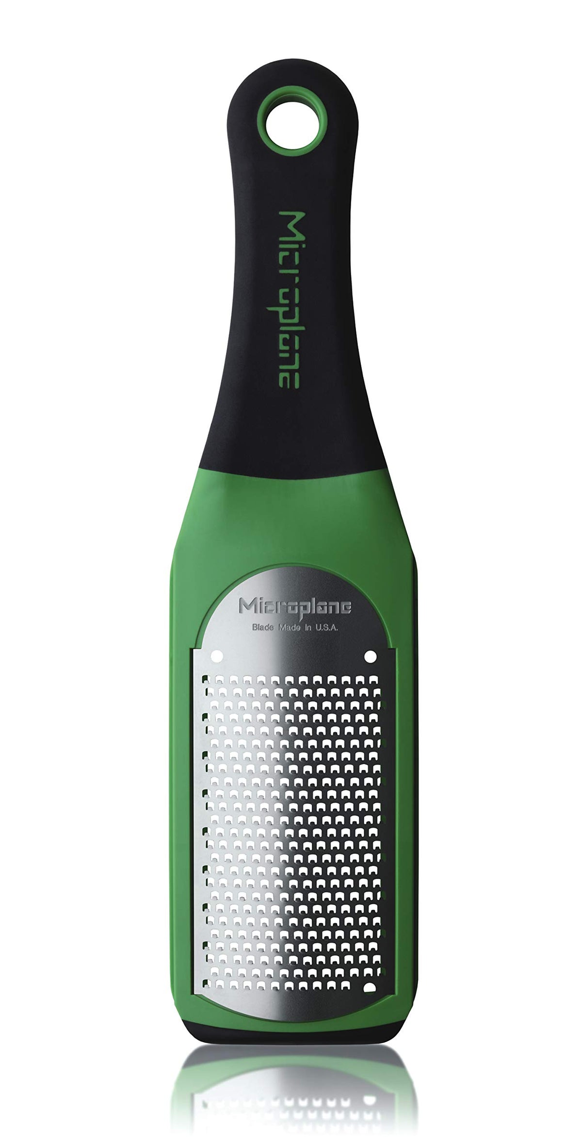 Microplane Artisan Parmesan grater close-up with fine blade for superfine texture.