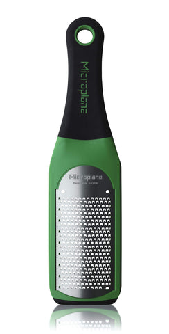Microplane Artisan Parmesan grater close-up with fine blade for superfine texture.