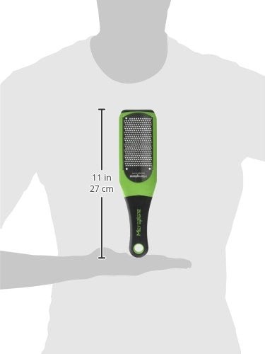 Microplane Artisan stainless steel blade highlighted for dishwasher-safe design.