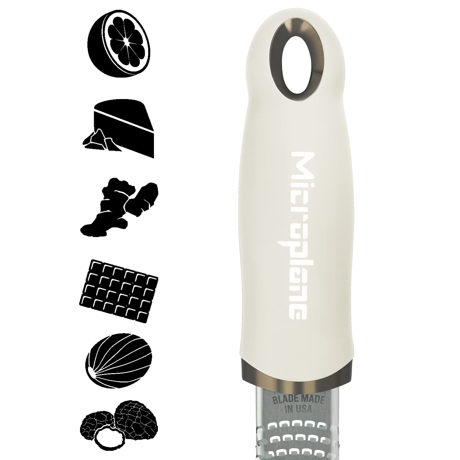 Microplane cashmere beige zester hard cheese shavings add sharp flavor to pasta.