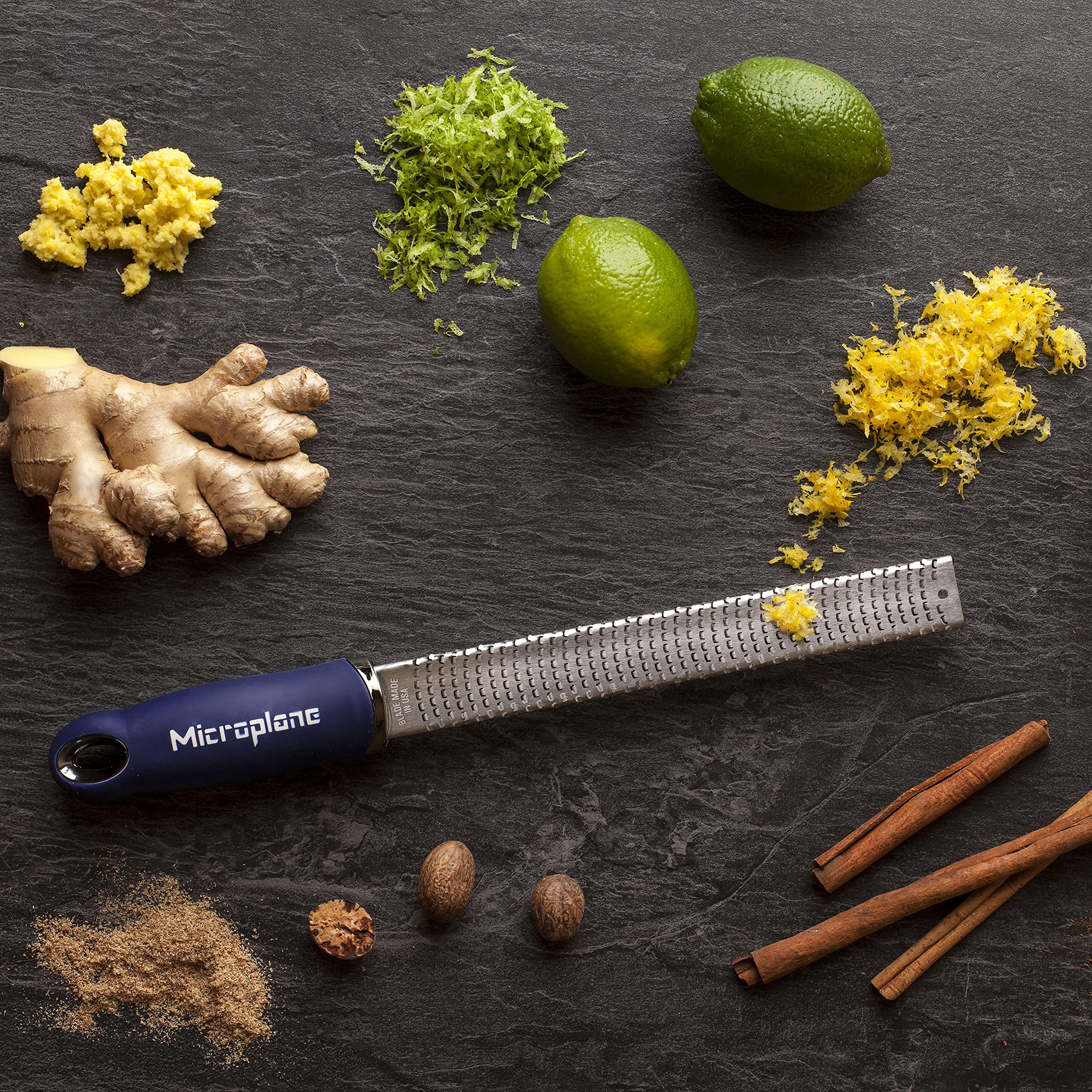Microplane grater shreds garlic and ginger into pastes for sauces