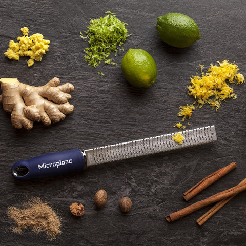 Microplane grater shreds garlic and ginger into pastes for sauces