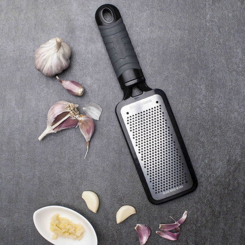 Microplane Home Series dishwasher-safe stainless steel for quick, hygienic cleanup.