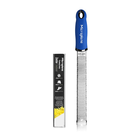 Microplane Premium Classic Zester Blue blade closeup with ultra sharp edge.