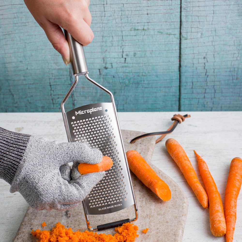 Microplane Professional Series grater non-slip end piece stabilizing on countertop