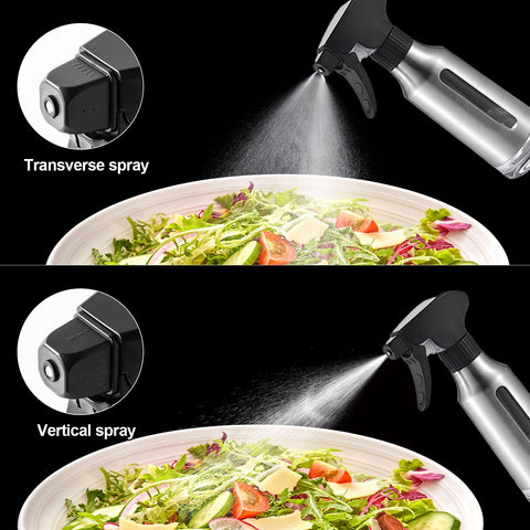 Micyples olive oil mister shows a clear glass body for easy monitoring and control.