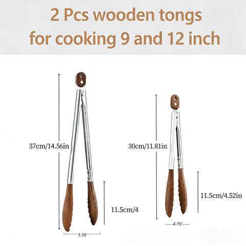 Micyples wooden tongs 12-inch with wood tip for grilling over coals