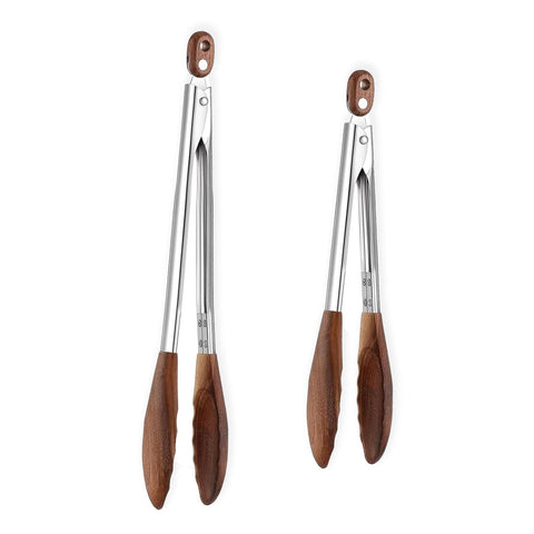 Micyples wooden tongs 9-inch with wood tip for safe flipping steaks