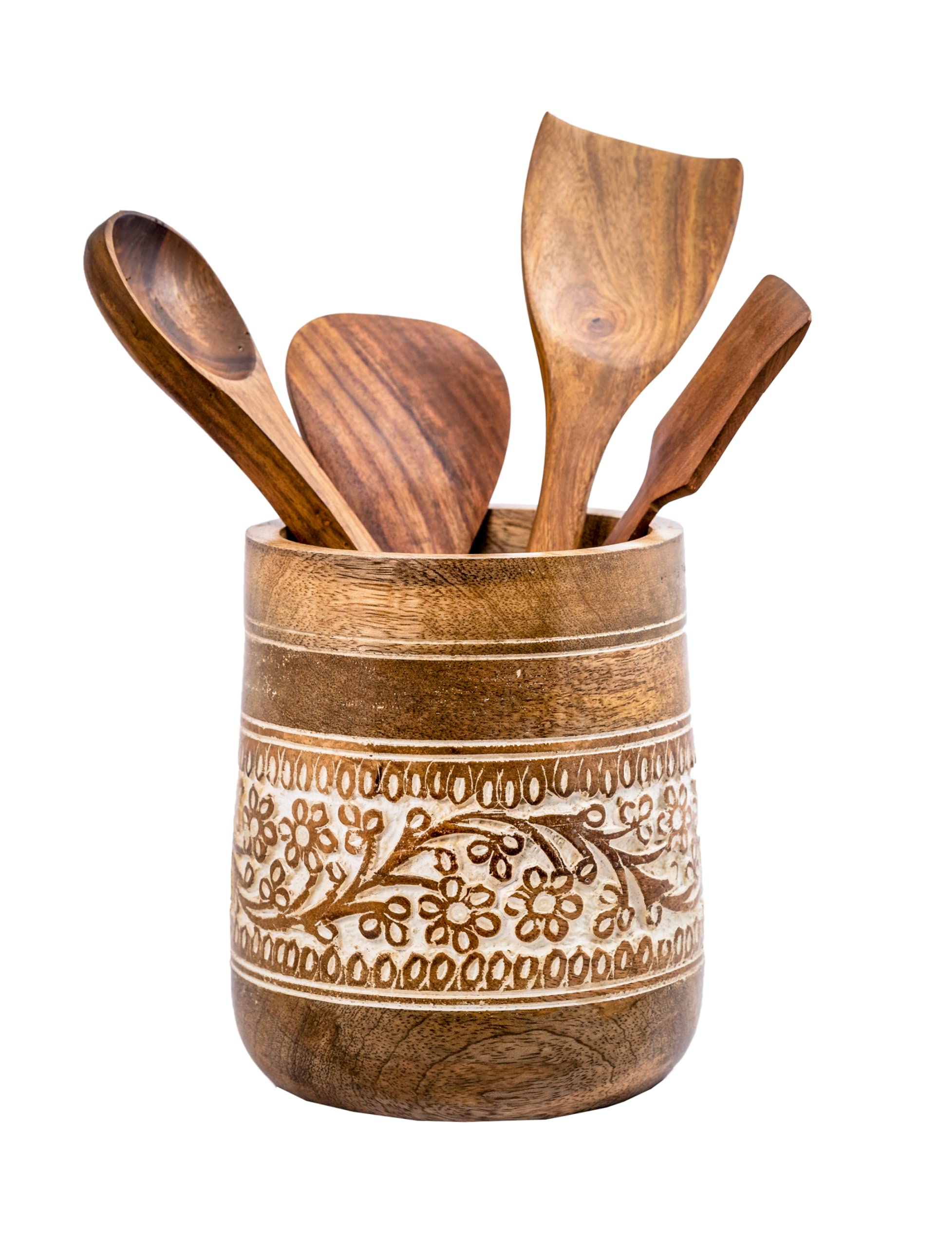 Mie Creations Farmhouse Utensil Holder base keeps counters organized.