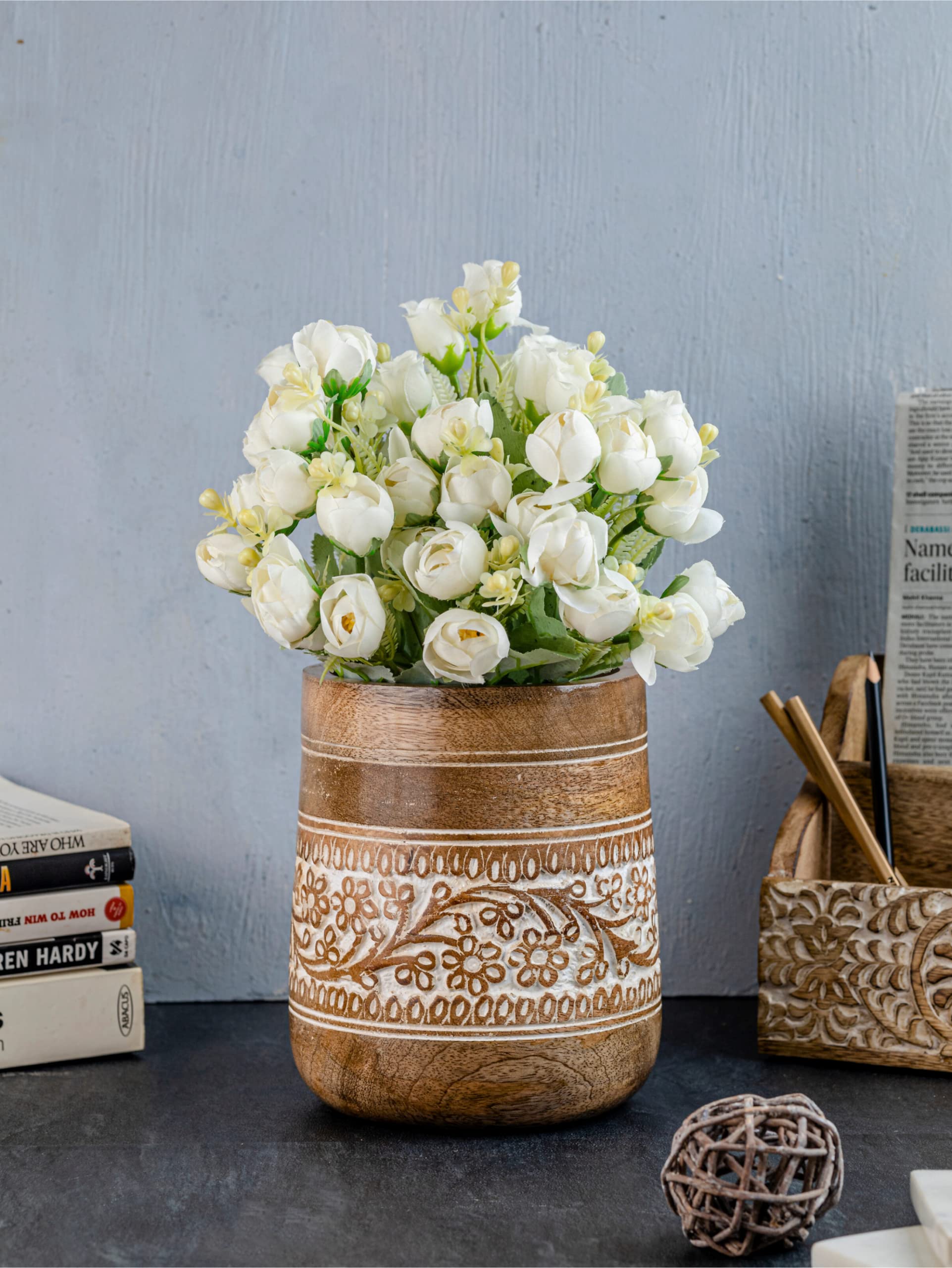 Mie Creations utensil crock used as a vase adds seasonal charm.