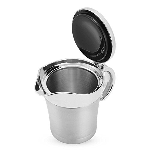 Miecux gravy boat with hinged lid open for easy one-handed pouring