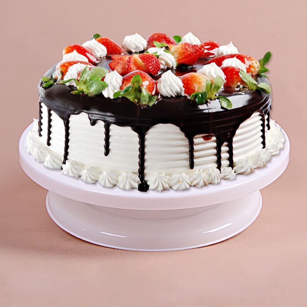 Miecux spinning cake decorating stand suitable for left and right-handed bakers.