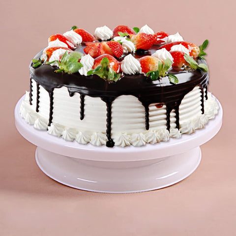 Miecux spinning cake decorating stand suitable for left and right-handed bakers.