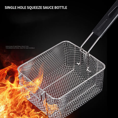 Miecux stainless basket close-up showing durable metal construction for daily frying.