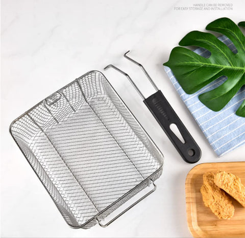 Miecux fry basket handle grip close-up, demonstrating heat-resistant, comfortable handhold.