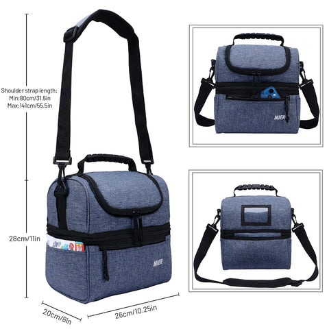 MIER adult lunch box blue steel large, bottom cold compartment keeps drinks and salads fresh.