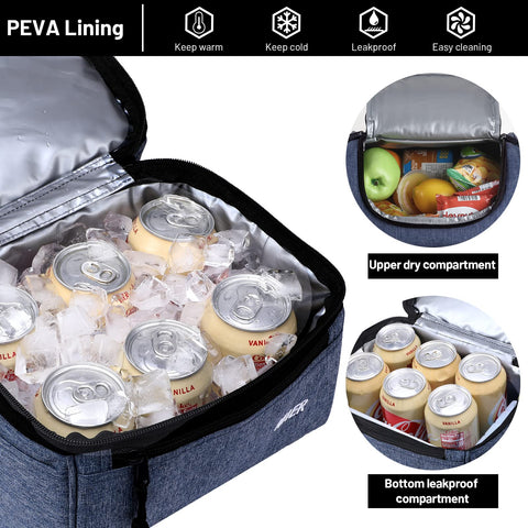 MIER adult lunch box blue steel large, dry-top compartment open for easy access to snacks.