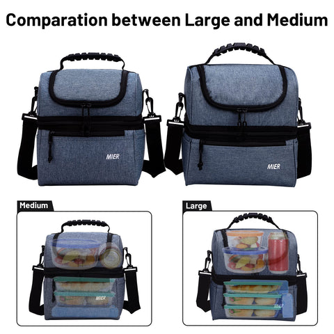 MIER adult lunch box blue steel large, insulated interior with PEVA liner for temperature control.