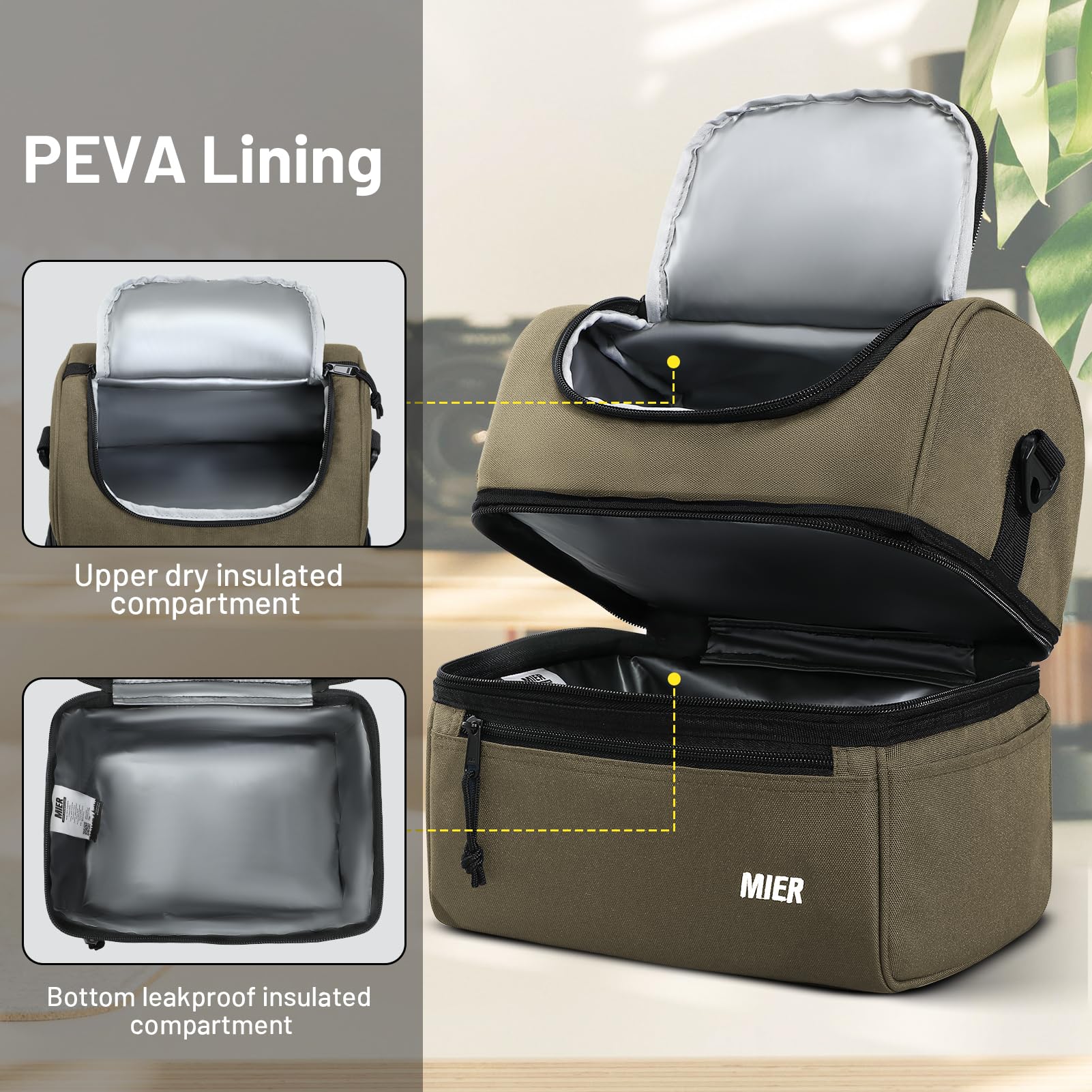 MIER lunch bag detachable strap enables hands-free carrying at work or travel