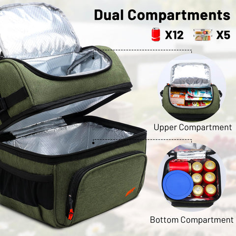 MIER dual compartment lunch bag bottom cold section keeps drinks cool for hours