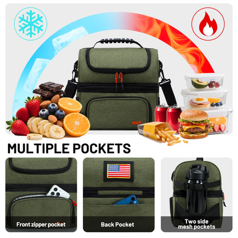 MIER lunch bag front pocket stores utensils and napkins for on-the-go meals