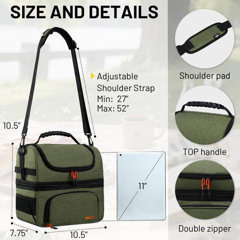 MIER lunch bag side mesh pockets secure bottles with adjustable straps