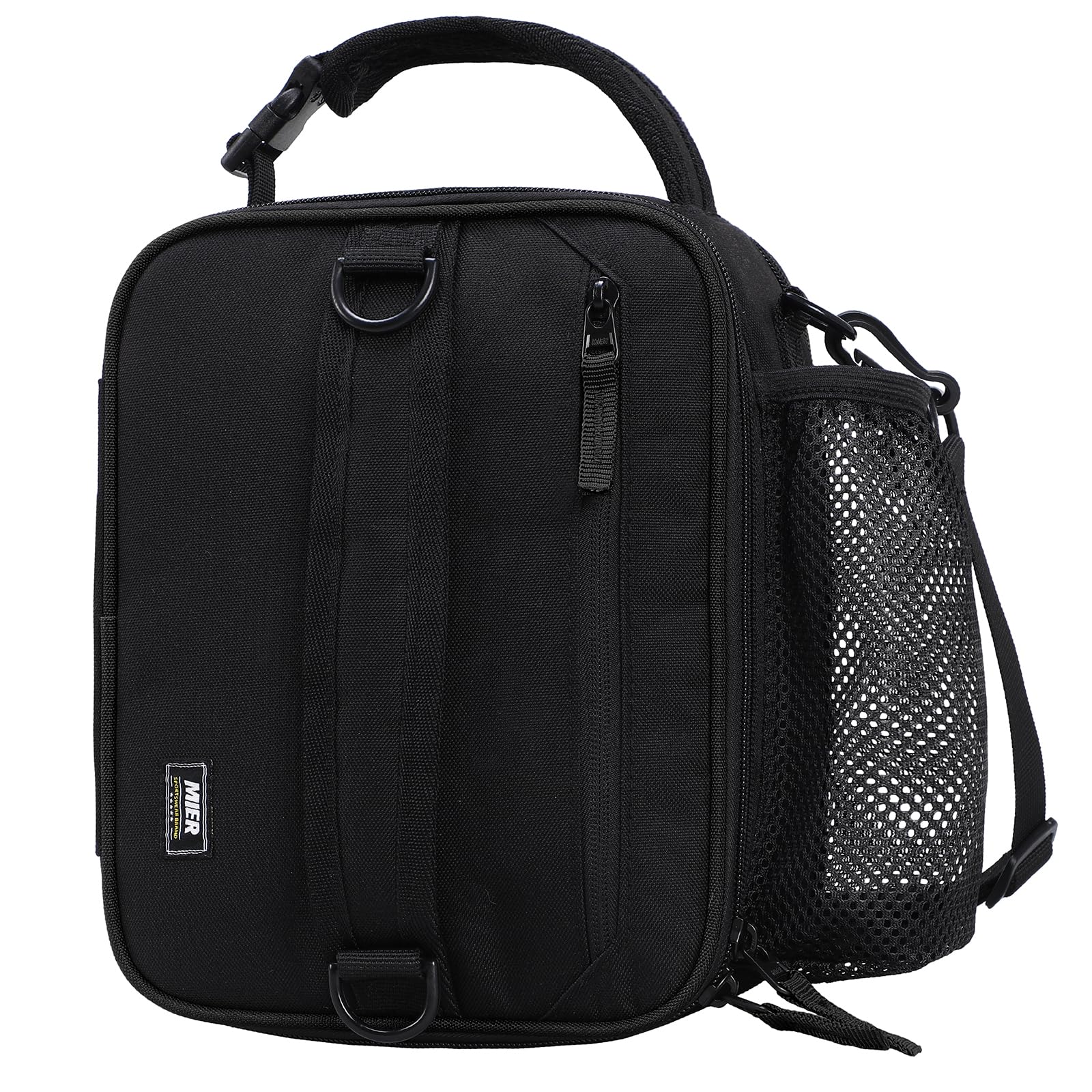 MIER expandable lunch bag front view in black, ideal for daily work lunches.