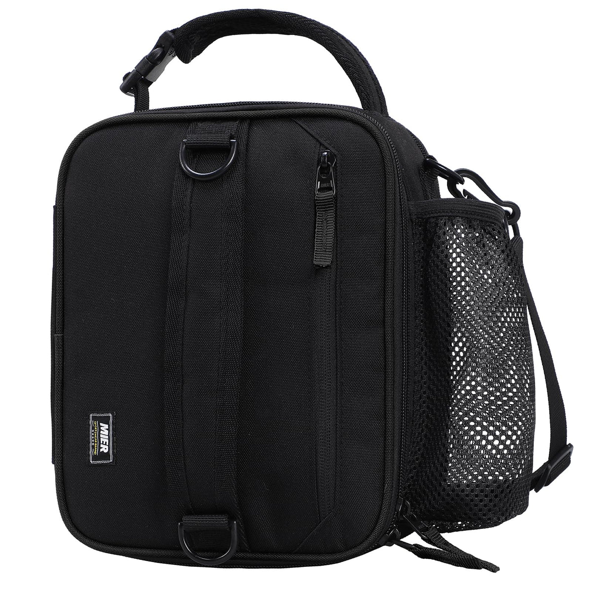 MIER expandable lunch bag front view in black, ideal for daily work lunches.
