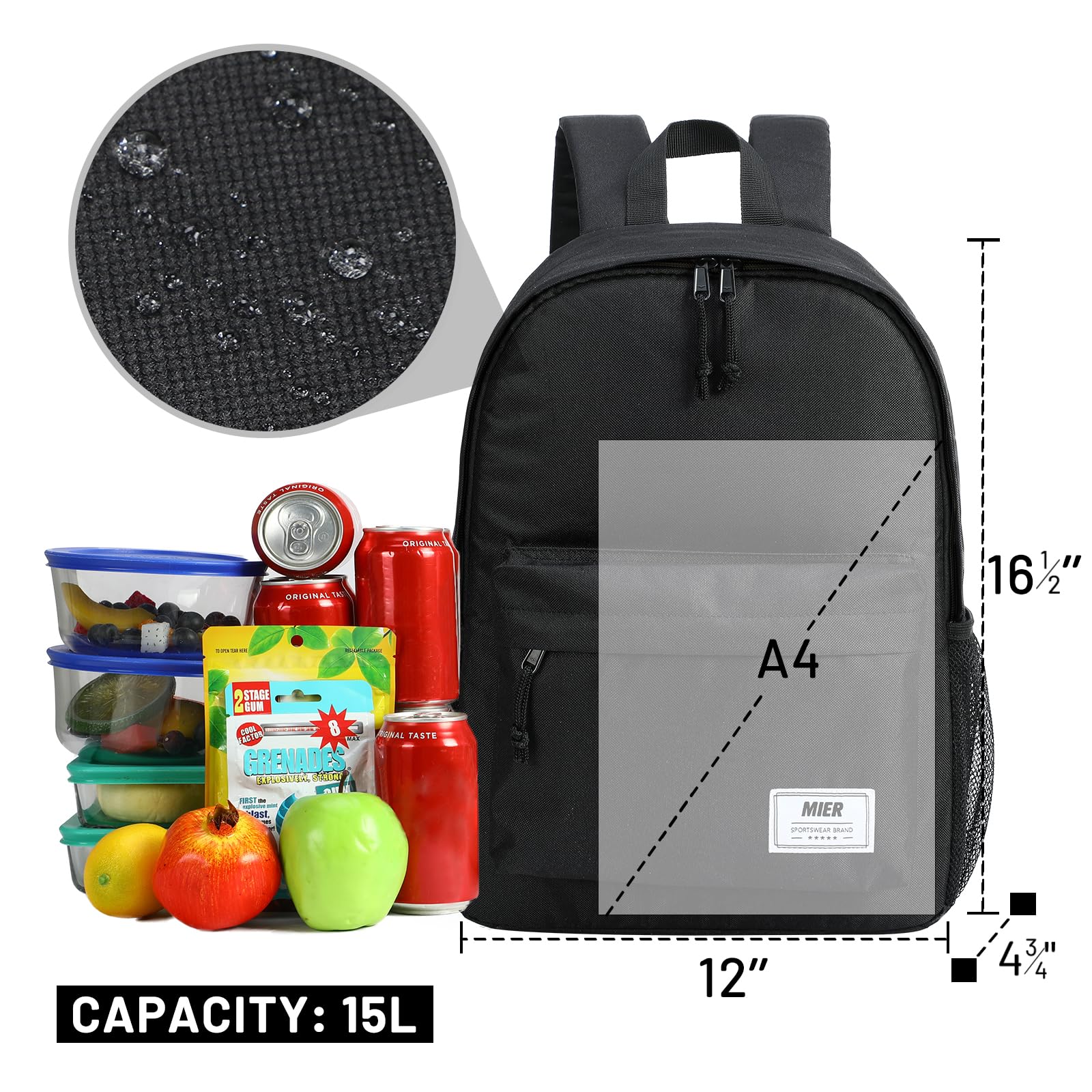 MIER insulated backpack cooler side mesh pockets keep water bottles secure