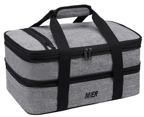 MIER insulated double casserole carrier with expandable upper compartment for potlucks