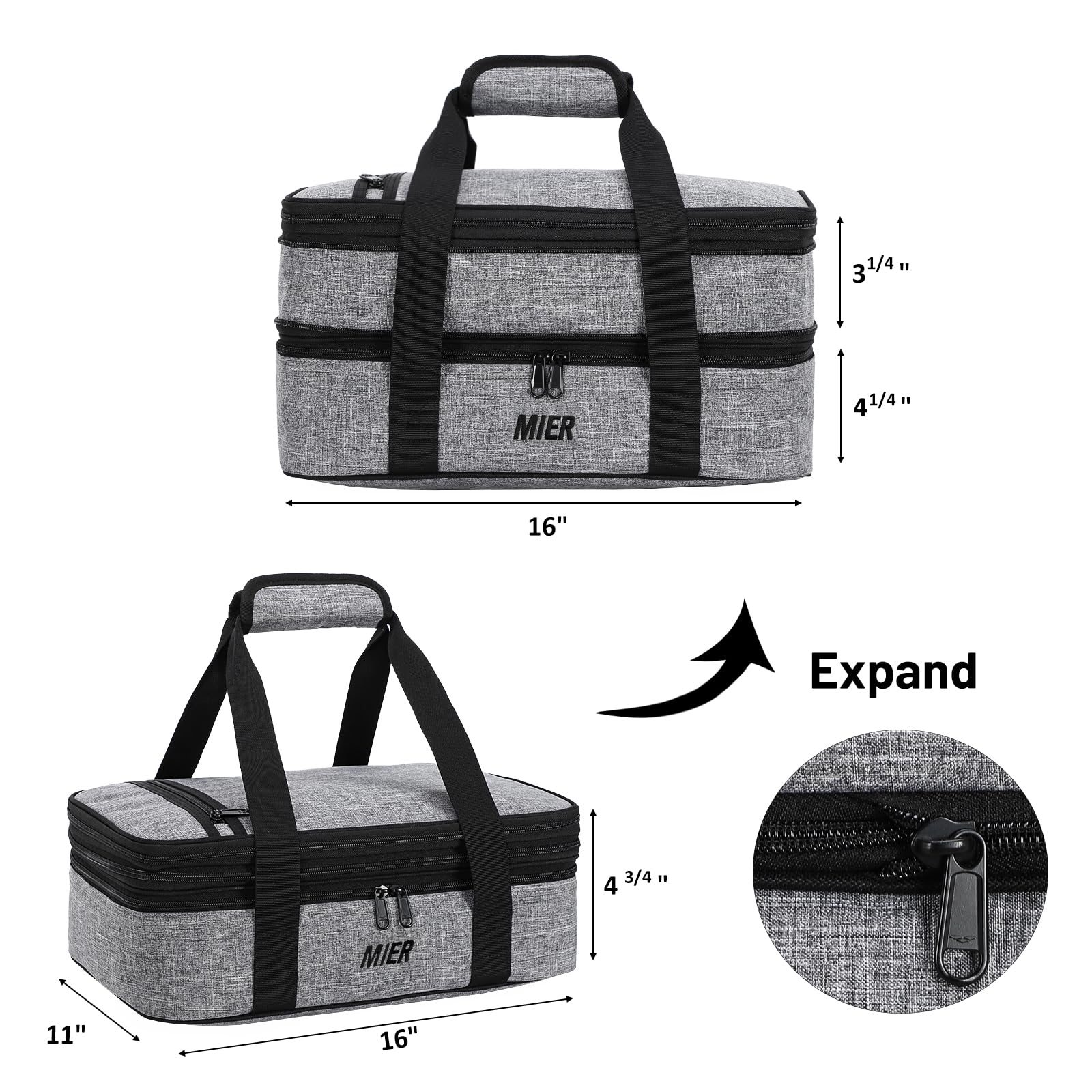 Exterior pocket on the MIER carrier stores utensils and napkins for easy setup