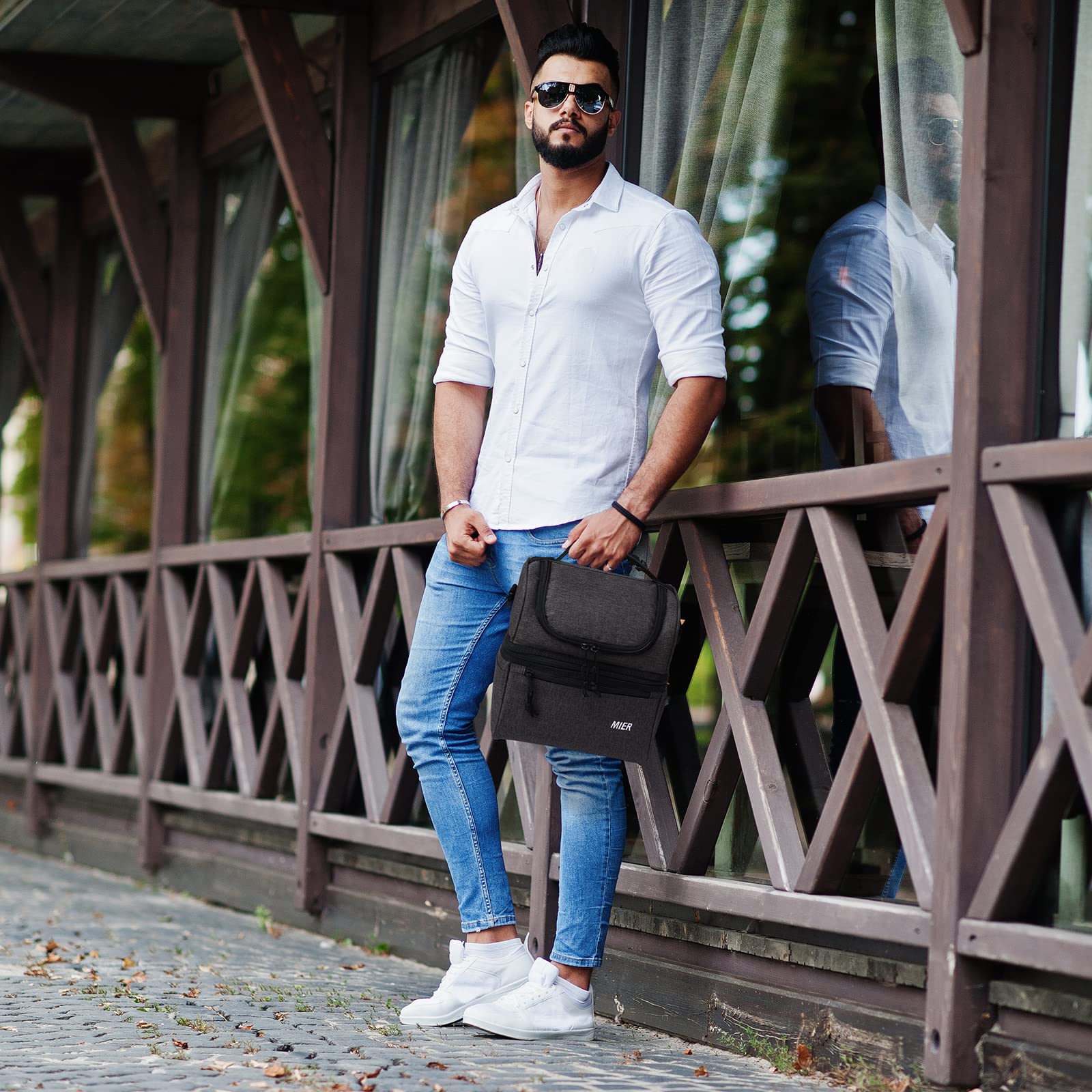 MIER dark grey medium lunch bag suits daily work lunches.