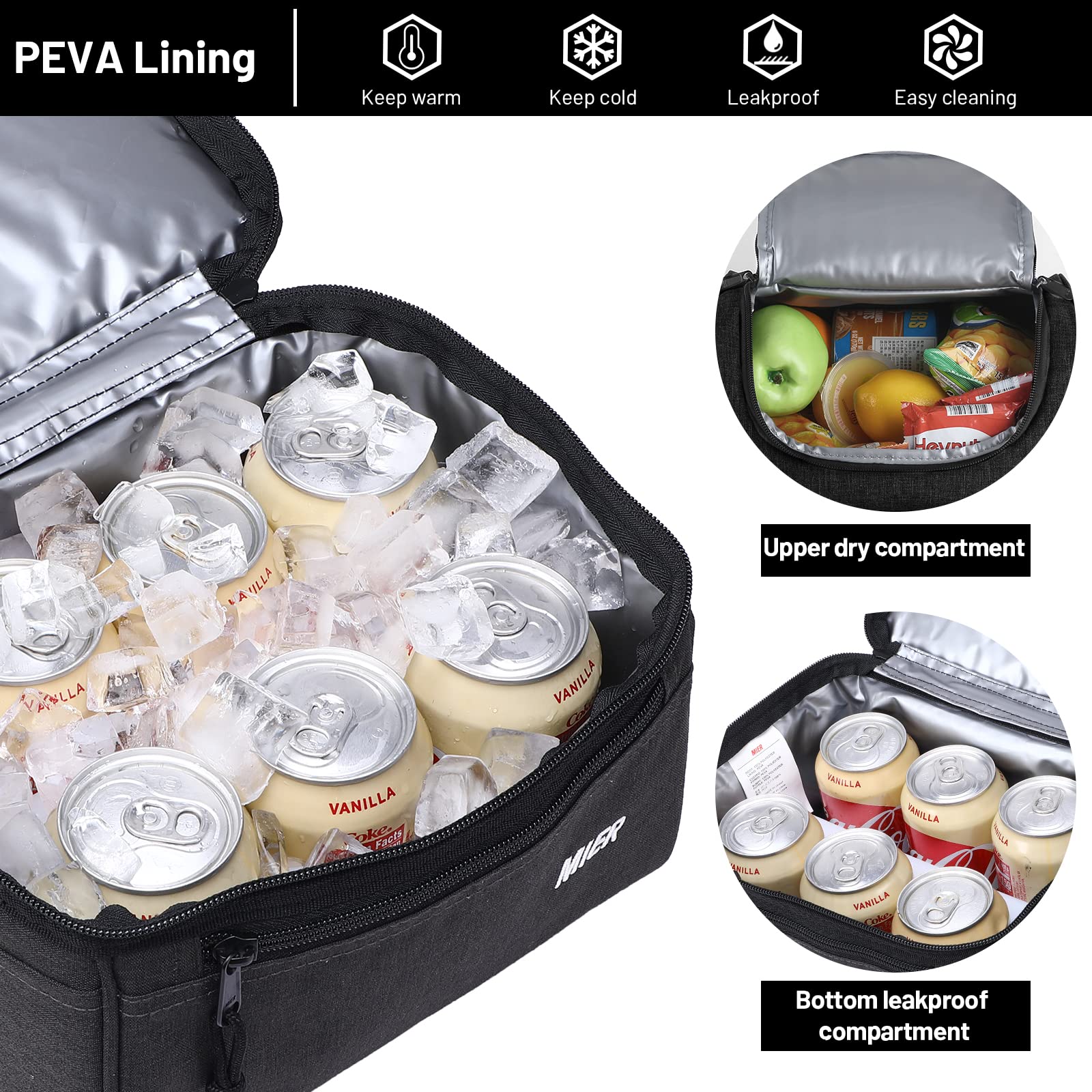 MIER lunch bag insulated interior maintains temperature for meals on the go.