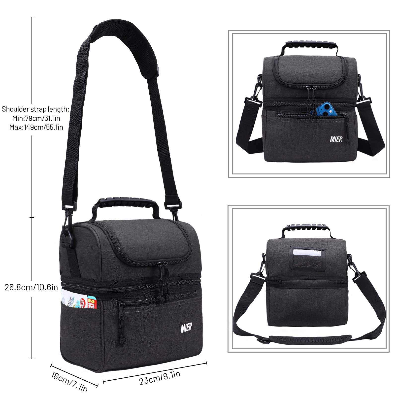 MIER lunch bag bottom insulated leakproof compartment preserves beverages and snacks.