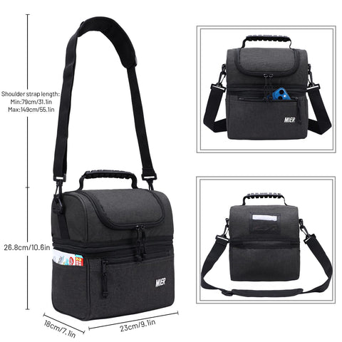 MIER lunch bag bottom insulated leakproof compartment preserves beverages and snacks.