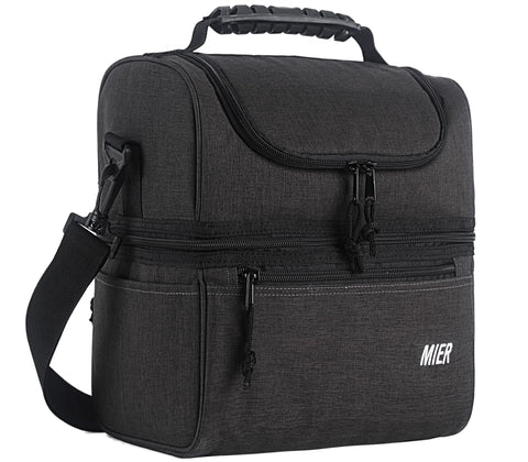 MIER two-compartment lunch bag top opening keeps dry foods easily accessible.