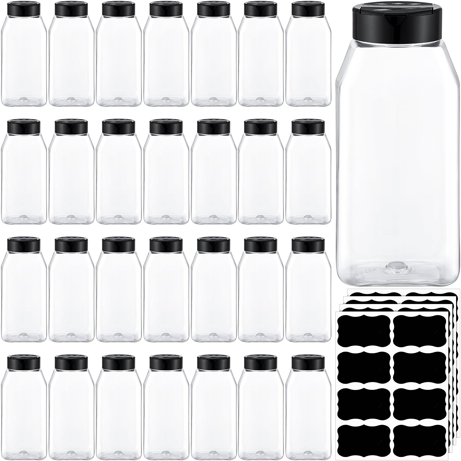 Mifoci square 16 oz spice jars arranged for organized pantry storage.