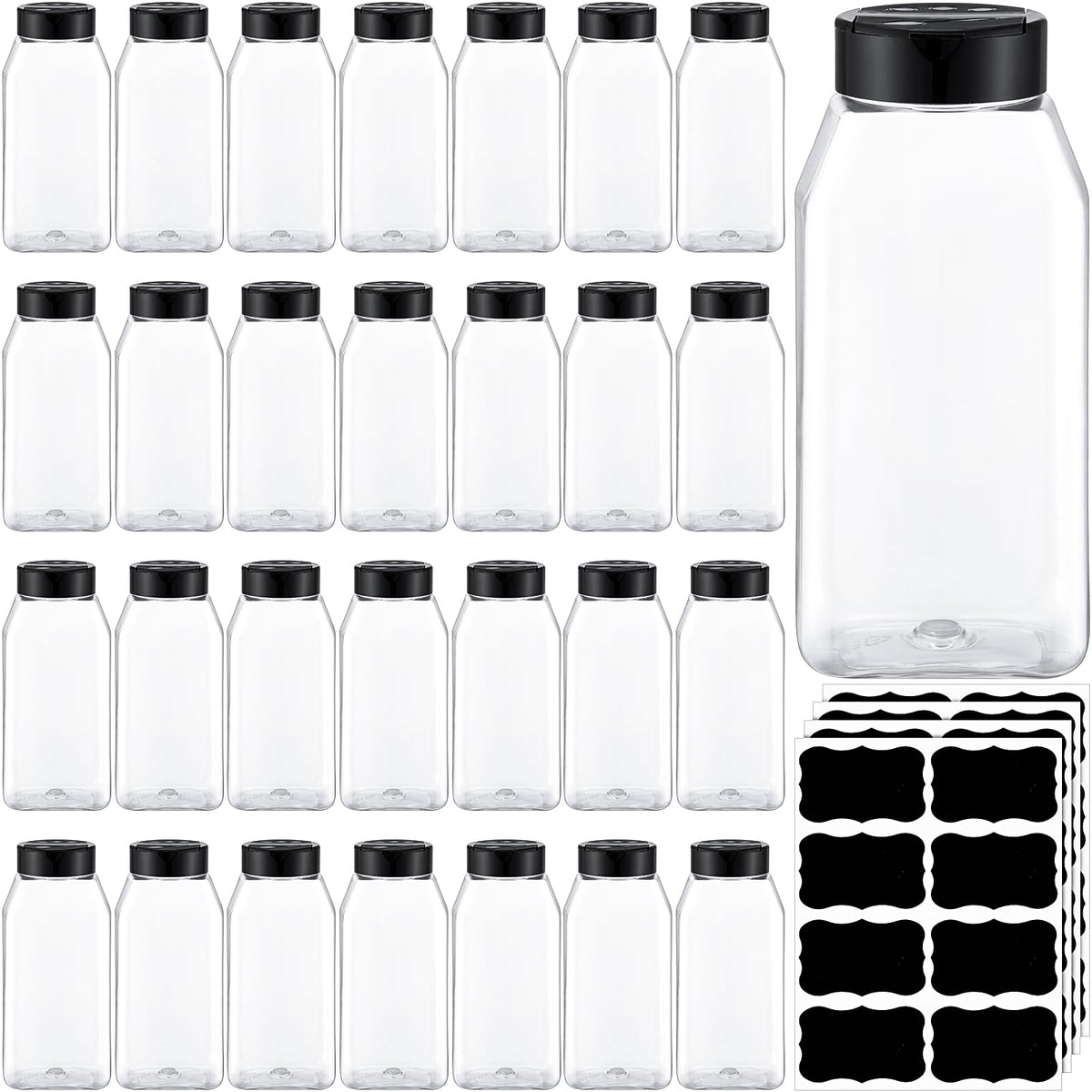 Mifoci square 16 oz spice jars arranged for organized pantry storage.