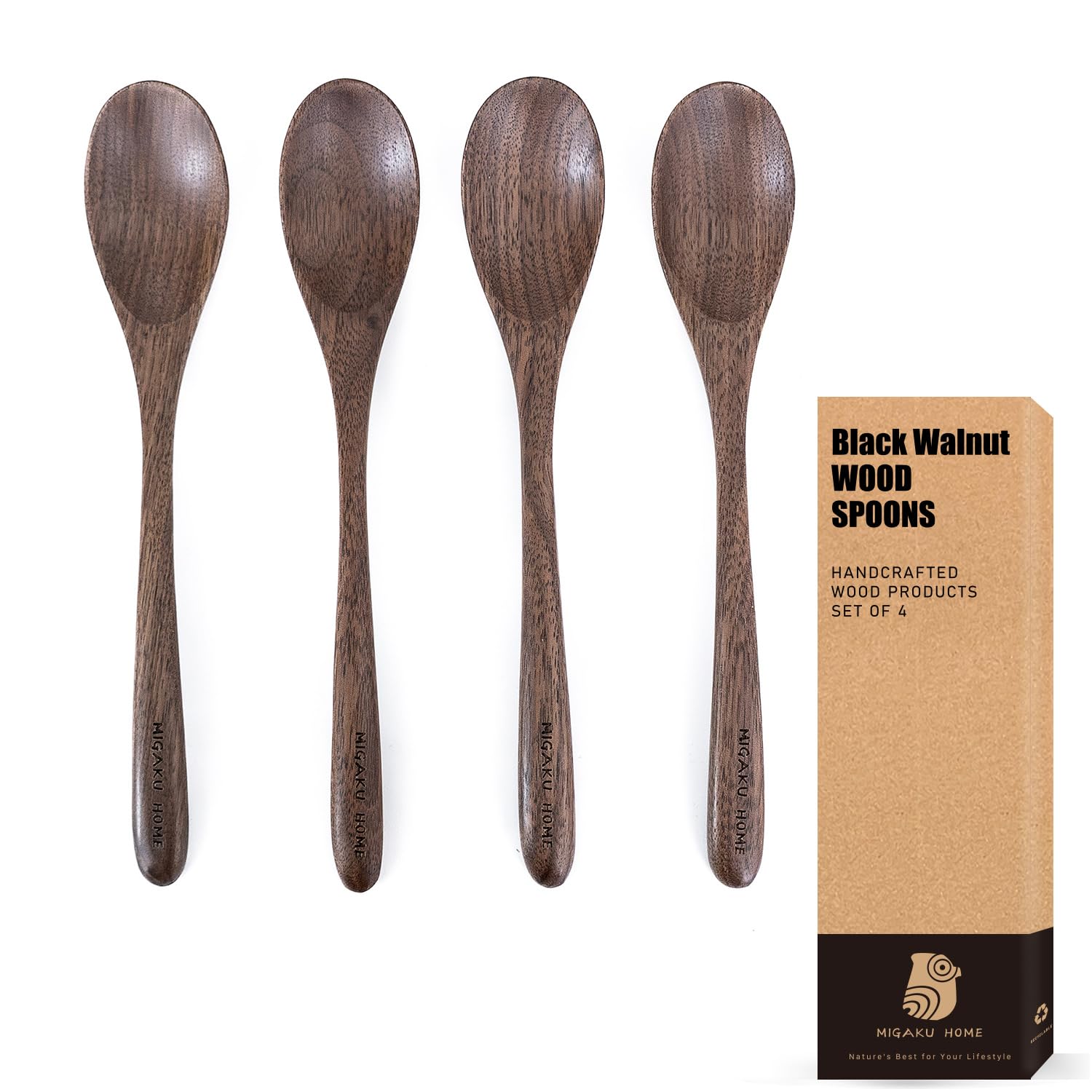 MIGAKU HOME black walnut spoons set of four for durable daily use.