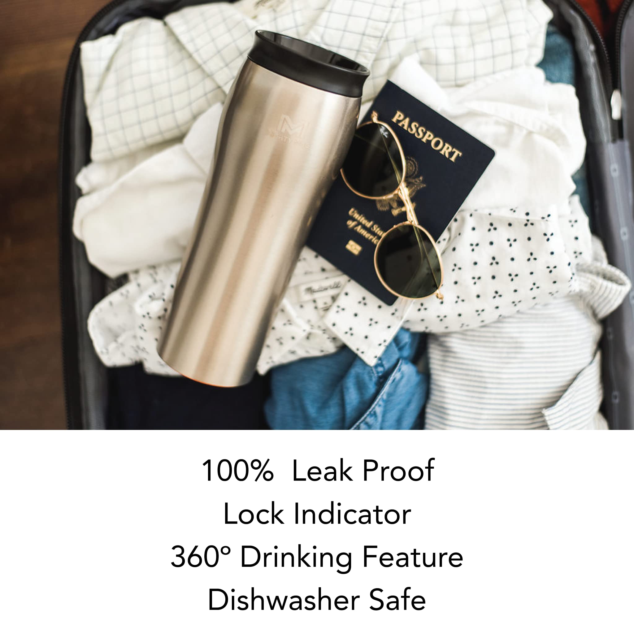Mighty Mug 360-degree leakproof lid lets you sip from any angle.