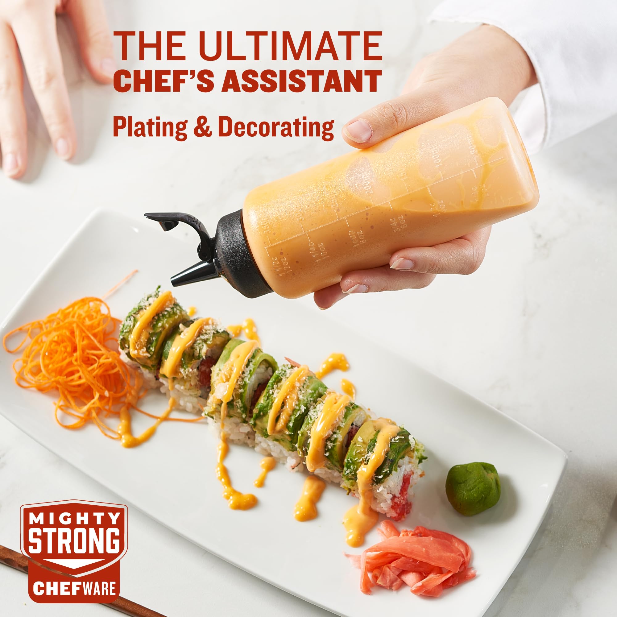 MIGHTY STRONG condiment bottles wide opening enables quick filling and thorough cleaning.