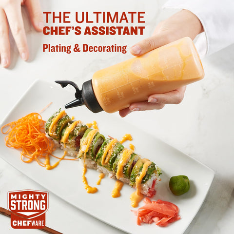 MIGHTY STRONG condiment bottles wide opening enables quick filling and thorough cleaning.