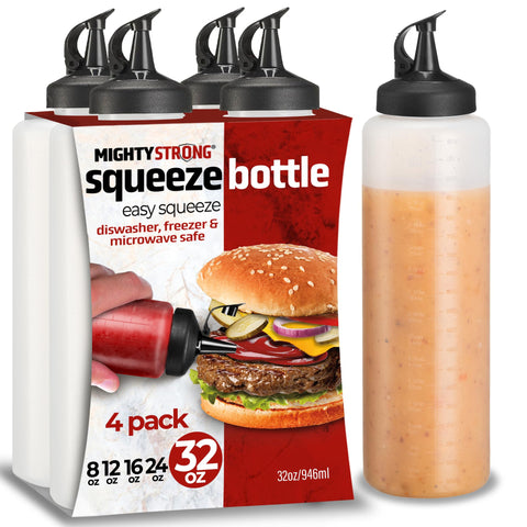 MIGHTY STRONG 32oz squeeze bottle with wide opening for easy filling and pouring