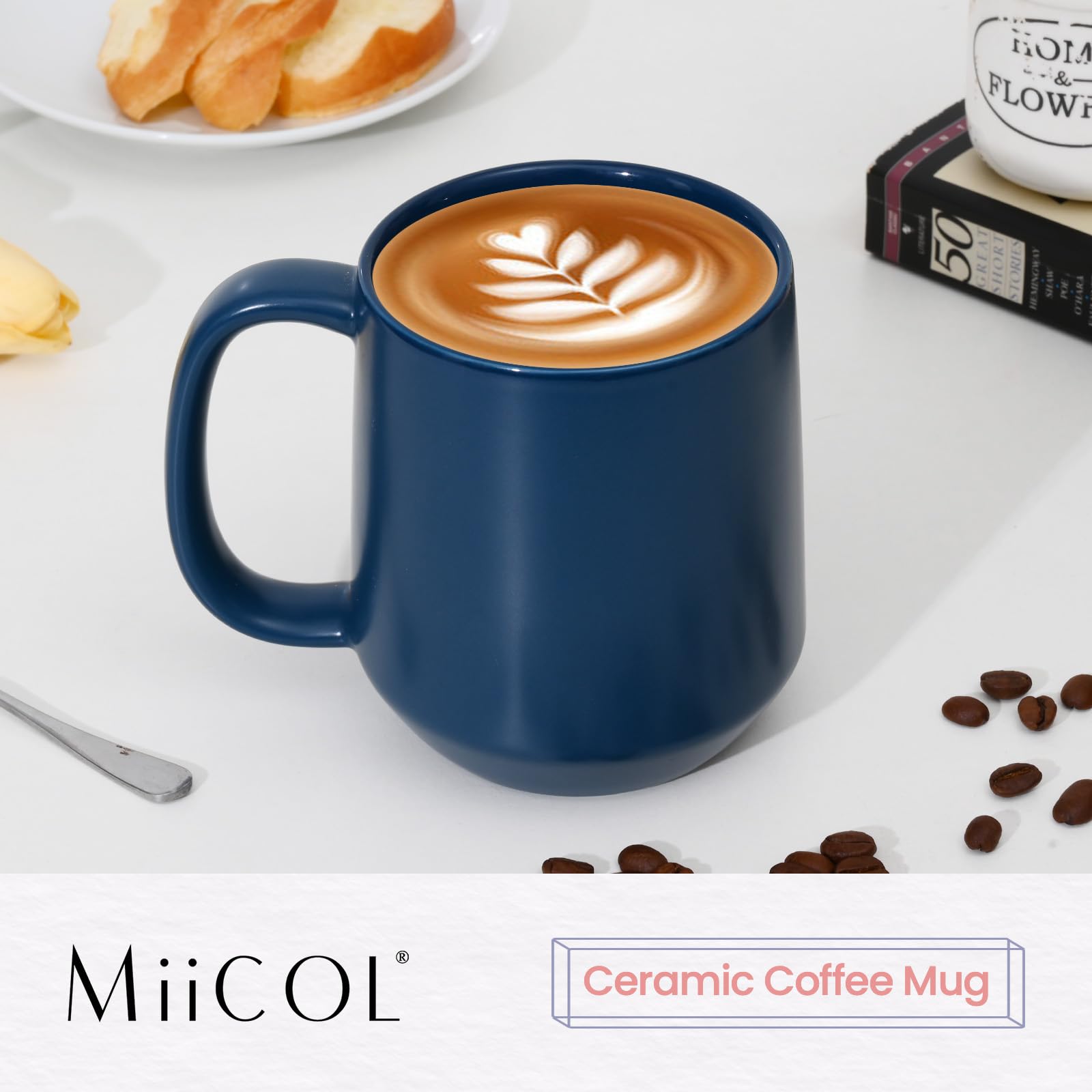 Miicol mug displaying grooved insulation bottom to reduce heat loss.